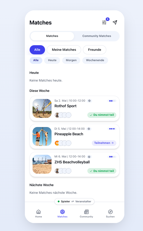 Matches Screen
